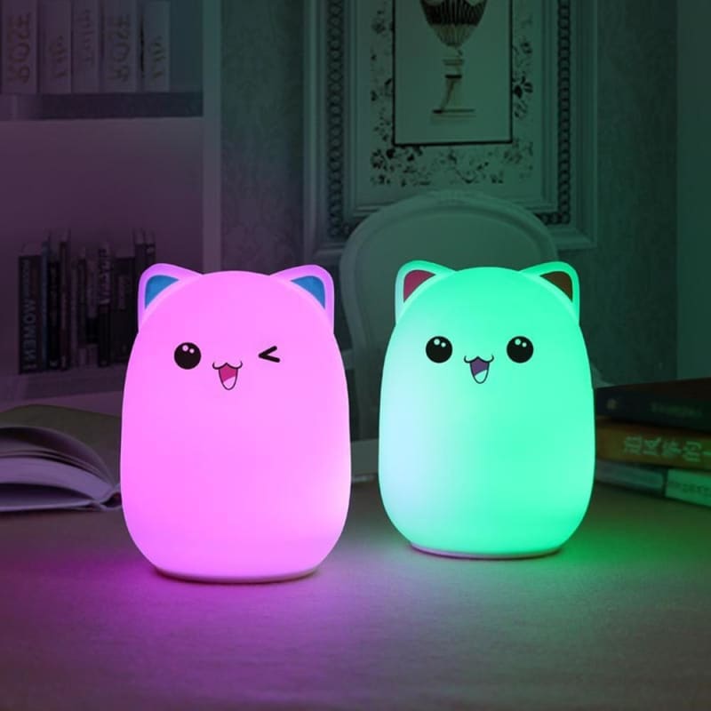 Eco-Friendly Silicone Cat Night Light for Kids, 16 Colors, Remote-Cat Night Light-2-Colydia