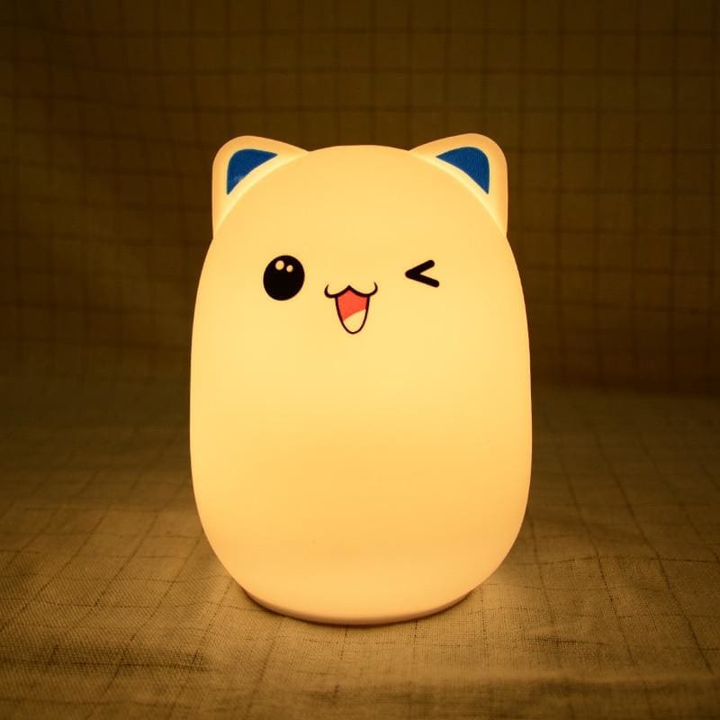 Eco-Friendly Silicone Cat Night Light for Kids, 16 Colors, Remote-Cat Night Light-Blue (wink)-8-Colydia