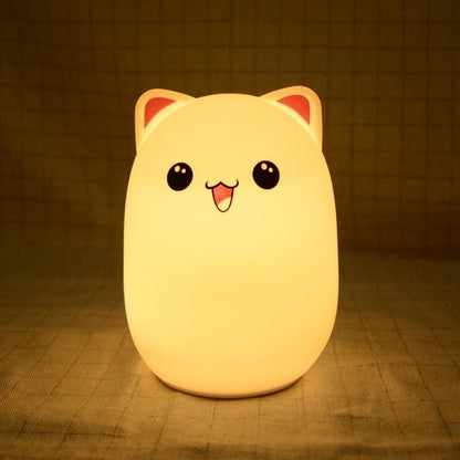 Eco-Friendly Silicone Cat Night Light for Kids, 16 Colors, Remote-Cat Night Light-Pink-7-Colydia