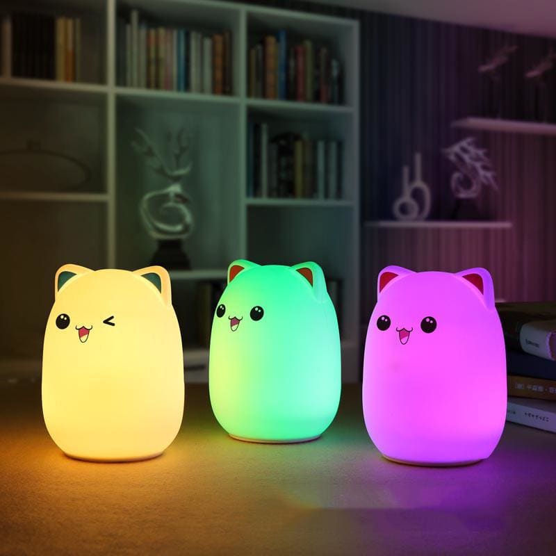 Eco-Friendly Silicone Cat Night Light for Kids, 16 Colors, Remote-Cat Night Light-1-Colydia