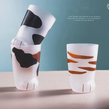 Frosted Cat Paw Glass Cup - 301-400ml Durable & Insulated Design-Frosted Glass Drinkware-3-Colydia