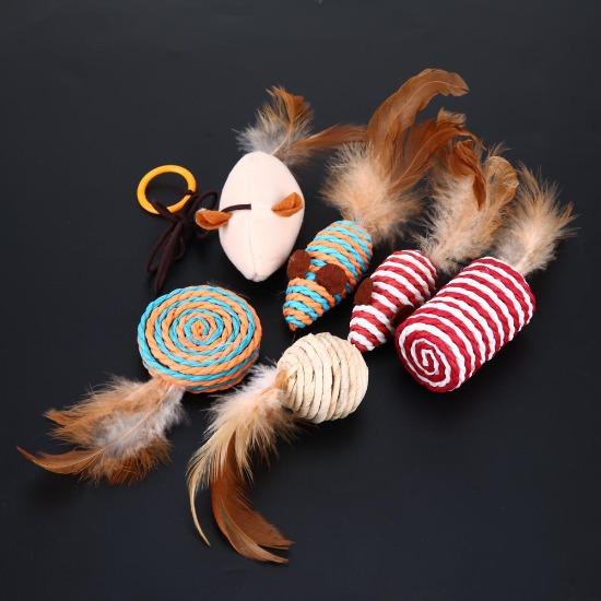 Interactive Cat Wand Set with 7 Fun Toys - Sisal, Wood & Feathers-Cat Toy Set-3-Colydia