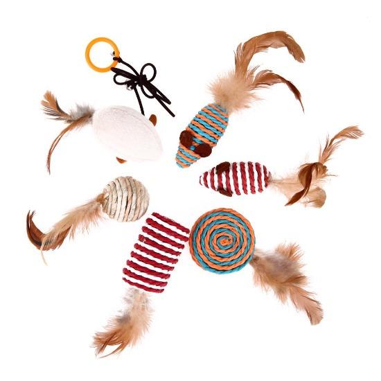 Interactive Cat Wand Set with 7 Fun Toys - Sisal, Wood & Feathers-Cat Toy Set-4-Colydia