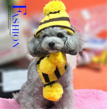 Cozy Winter Woolen Accessory Set: Hat, Scarf & Leg Warmers Bundle-Pet Winter Accessory Set-Yellow-XXS-3-Colydia